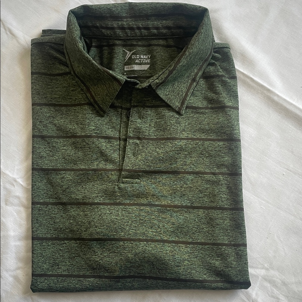 Old Navy Active Go Dry Olive Striped Polo Shirt Short Sleeve Medium